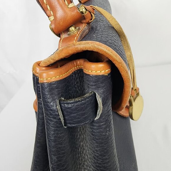 Vintage 90s Dooney & Bourke All-Weather Leather Essex Pebble Leather Brown Navy - Picture 5 of 16
